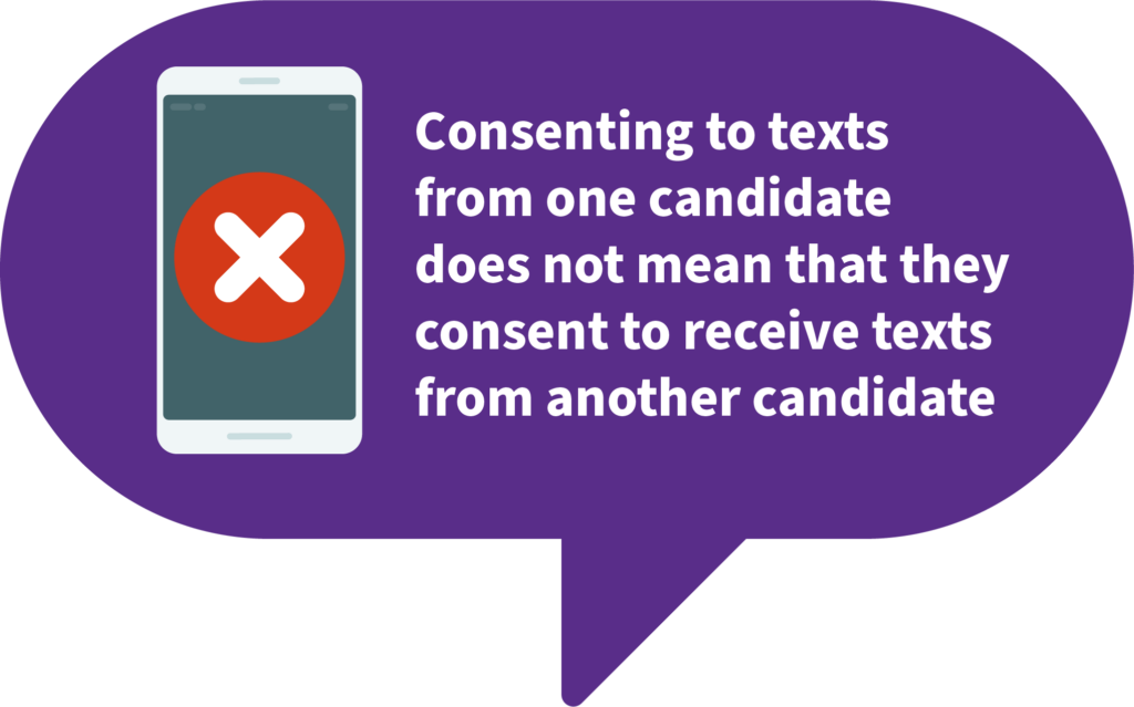 Consenting to texts from one candidate does not mean that they consent to receive texts from another candidate